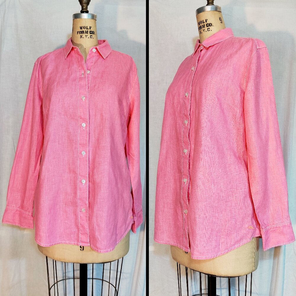 EUC Tommy Bahama Pink Linen Long-sleeved Boyfriend Collared Shirt - Medium